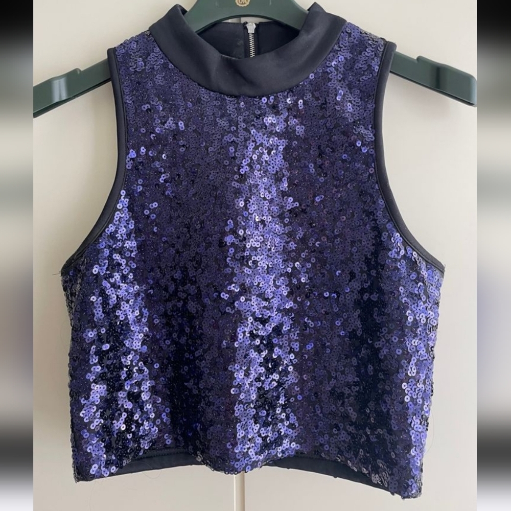 Bebe 2B Black Purple Sequence Crop Top Size L